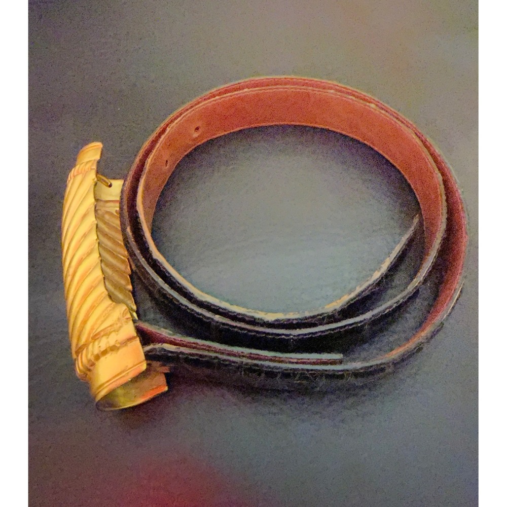 Vicenza Genuine Alligator Belt Women Black Gold Tone Vintage Ribbed Buckle 37.5" - Picture 6 of 11